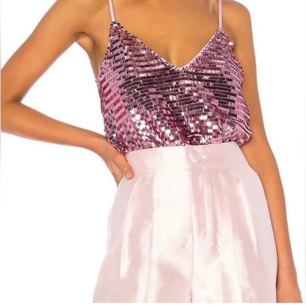 Revolve h:ours Pink Sequin Metallic Mila Bodysuit Womens Size XS